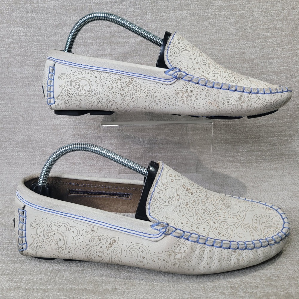 Robert Graham Verrazano Paisley Embossed Leather Driving Loafers Mens 10.5 Cream